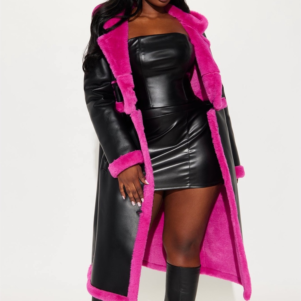 Fashion Nova Black and Pink Leather Jacket